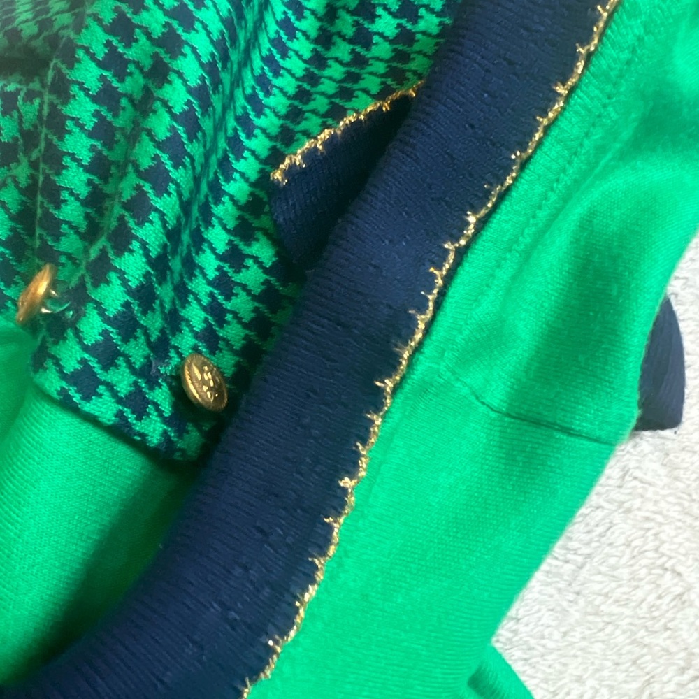 Green and Navy Houndstooth Jacket with Gold Buttons